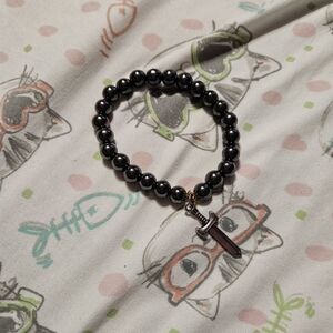 Handmade cool cute emo sword charmed heamtite beaded bracelet